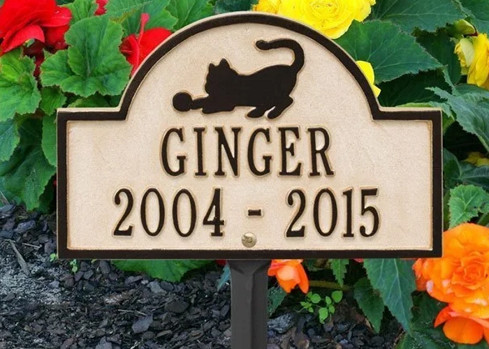 Grave marker plaque and ground stakes, Personalised Cat memorial photo  sign.