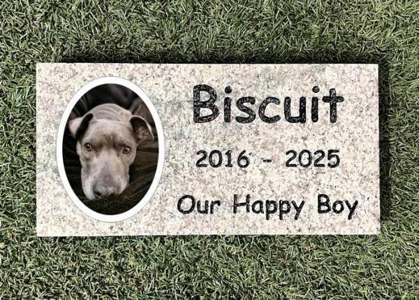 Gray Granite Memorial With Tile, Pet Grave Markers, Pet Memorials